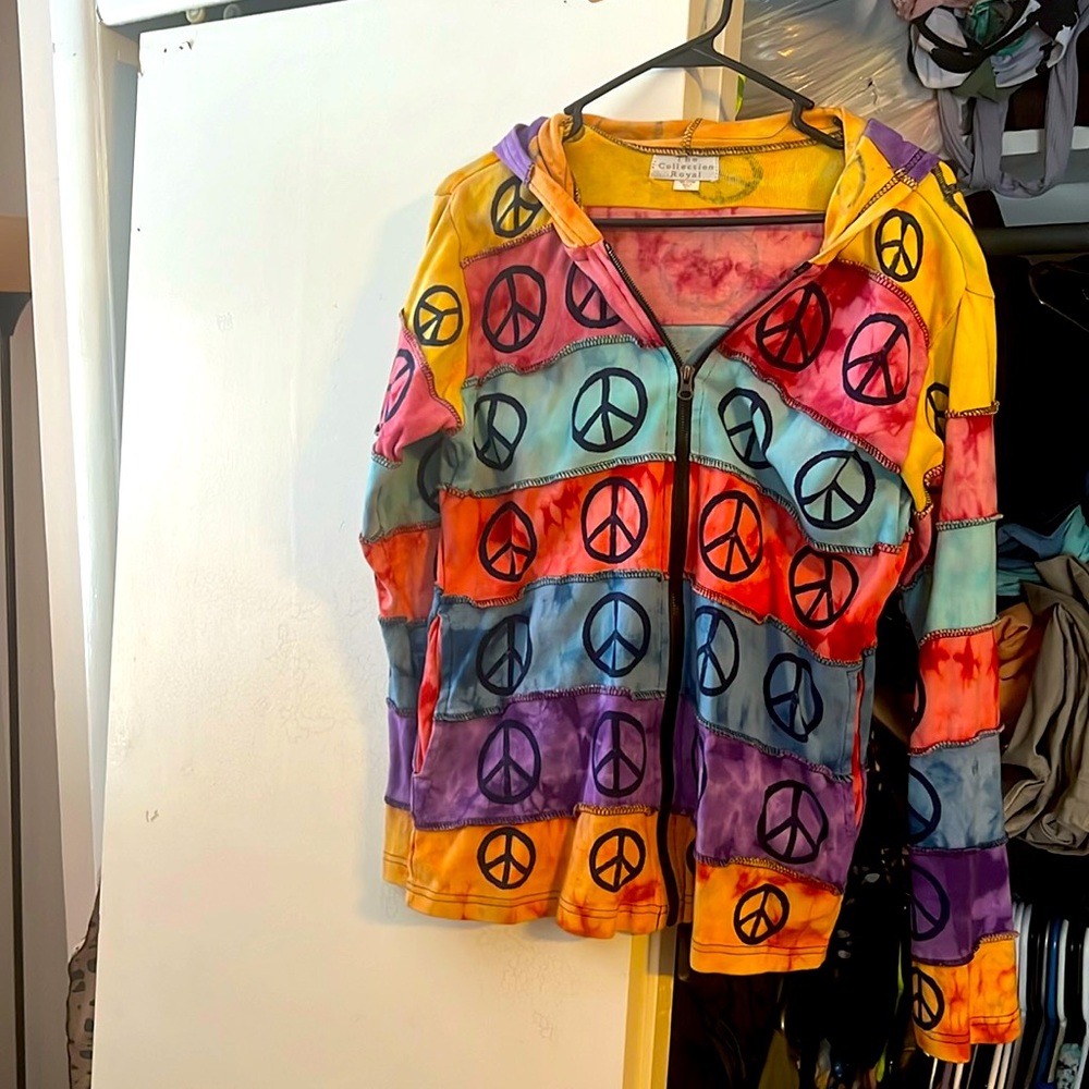 Hand made peace print zip up hoodie